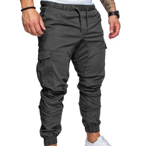 Casual Thin Breathable Tie Drawstring Long Pants Men Casual Solid Color Pockets Waist Drawstring Ankle Tied Skinny Cargo Pants