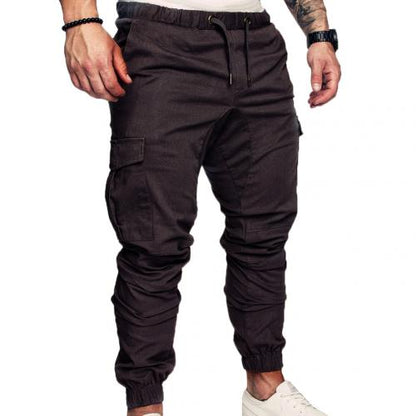 Casual Thin Breathable Tie Drawstring Long Pants Men Casual Solid Color Pockets Waist Drawstring Ankle Tied Skinny Cargo Pants