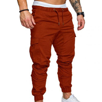 Casual Thin Breathable Tie Drawstring Long Pants Men Casual Solid Color Pockets Waist Drawstring Ankle Tied Skinny Cargo Pants