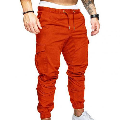 Casual Thin Breathable Tie Drawstring Long Pants Men Casual Solid Color Pockets Waist Drawstring Ankle Tied Skinny Cargo Pants