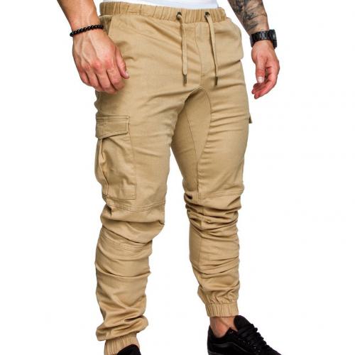 Casual Thin Breathable Tie Drawstring Long Pants Men Casual Solid Color Pockets Waist Drawstring Ankle Tied Skinny Cargo Pants