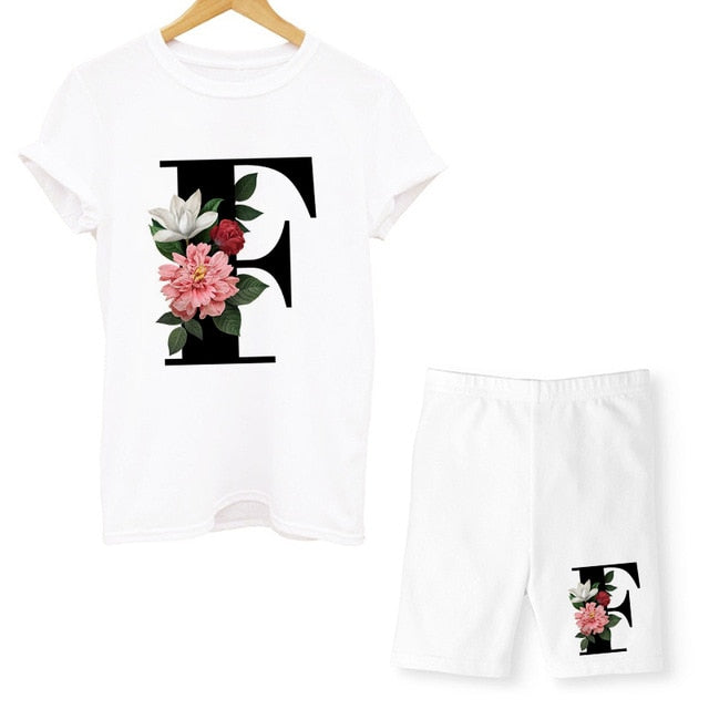 Women Two Piec Set Letter T Shirts And Shorts Set Summer Short Sleeve O-neck Casual Joggers Biker Shorts Sexy Outfit For Woman