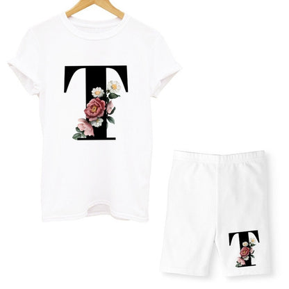 Women Two Piec Set Letter T Shirts And Shorts Set Summer Short Sleeve O-neck Casual Joggers Biker Shorts Sexy Outfit For Woman