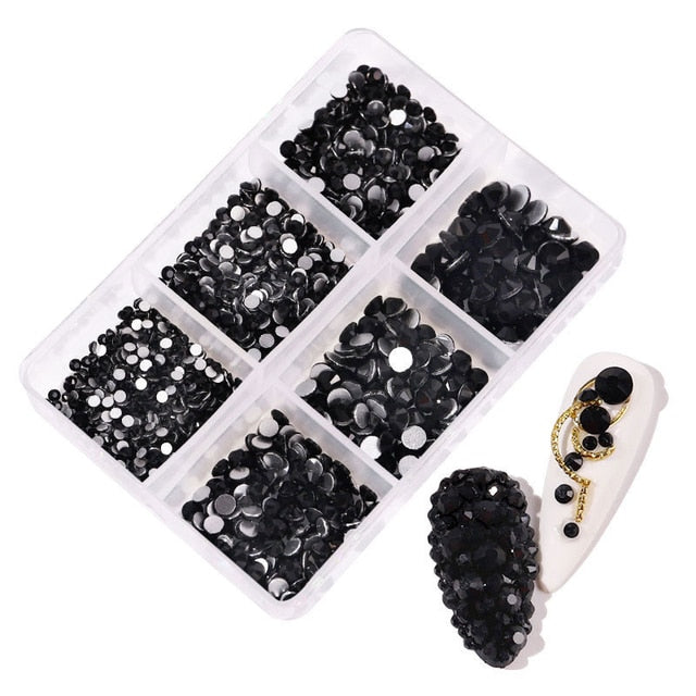 1 Box Crystal Nail Art Rhinestone Gold Silver Clear All Color Flat Bottom Mixed Shape DIY Nail Art 3D Decoration In 6cell pot