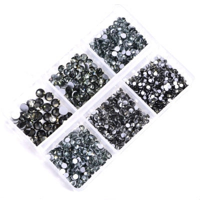 1 Box Crystal Nail Art Rhinestone Gold Silver Clear All Color Flat Bottom Mixed Shape DIY Nail Art 3D Decoration In 6cell pot