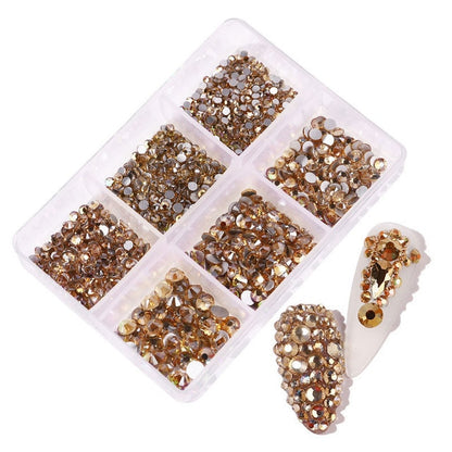 1 Box Crystal Nail Art Rhinestone Gold Silver Clear All Color Flat Bottom Mixed Shape DIY Nail Art 3D Decoration In 6cell pot