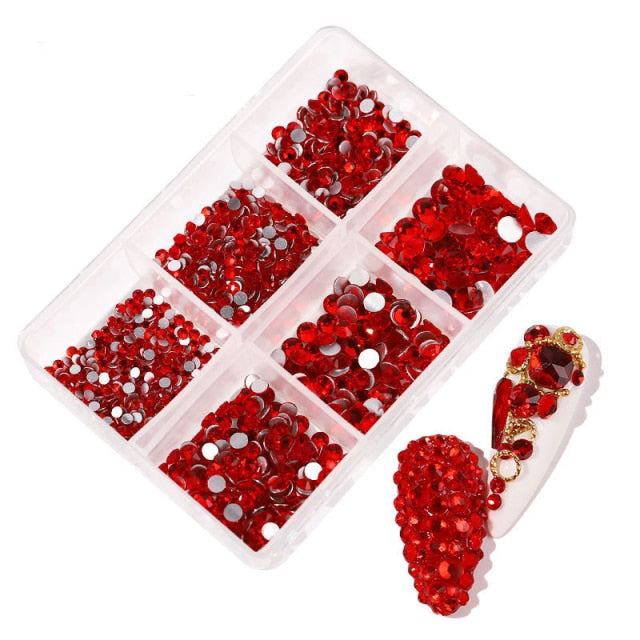 1 Box Crystal Nail Art Rhinestone Gold Silver Clear All Color Flat Bottom Mixed Shape DIY Nail Art 3D Decoration In 6cell pot