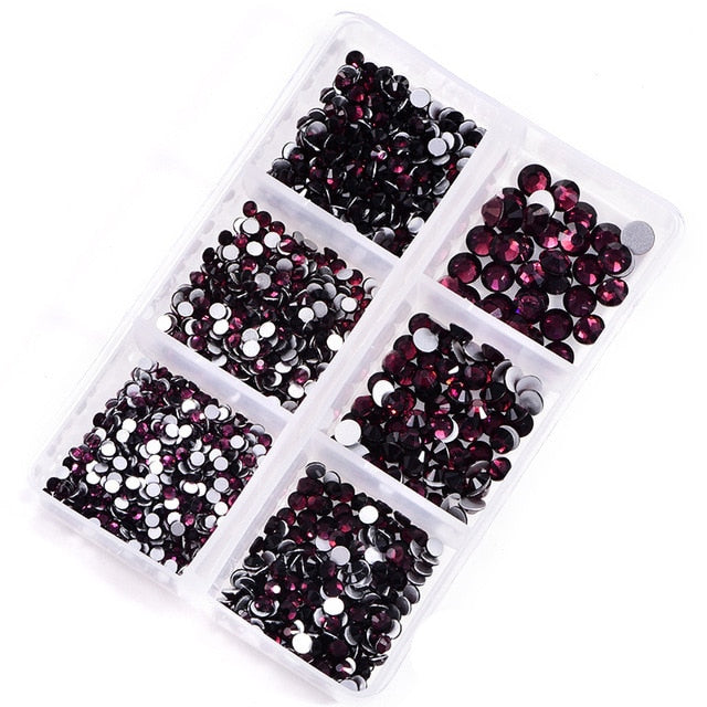 1 Box Crystal Nail Art Rhinestone Gold Silver Clear All Color Flat Bottom Mixed Shape DIY Nail Art 3D Decoration In 6cell pot