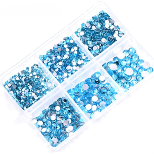 1 Box Crystal Nail Art Rhinestone Gold Silver Clear All Color Flat Bottom Mixed Shape DIY Nail Art 3D Decoration In 6cell pot