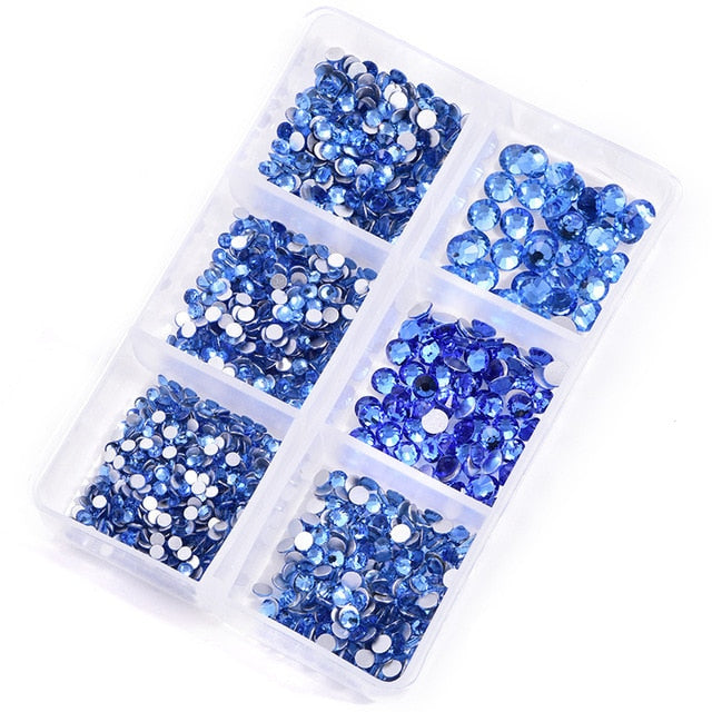 1 Box Crystal Nail Art Rhinestone Gold Silver Clear All Color Flat Bottom Mixed Shape DIY Nail Art 3D Decoration In 6cell pot