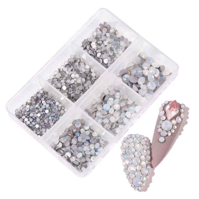 1 Box Crystal Nail Art Rhinestone Gold Silver Clear All Color Flat Bottom Mixed Shape DIY Nail Art 3D Decoration In 6cell pot