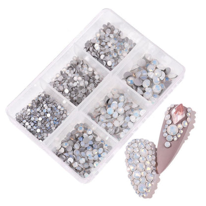 1 Box Crystal Nail Art Rhinestone Gold Silver Clear All Color Flat Bottom Mixed Shape DIY Nail Art 3D Decoration In 6cell pot