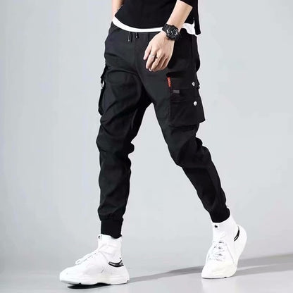 Men Cargo Pants Black Ribbons Block Multi-Pocket Harem Joggers Harajuku Sweatpant Hip Hop Casual Harem Tide Male Trousers