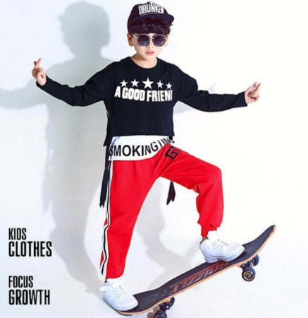 Black Fashion Children Jazz Dance Clothing Girls Street Dance Hip Hop Dance Costumes Kids Party Stage Performance Clothes Set