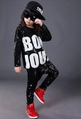 Black Fashion Children Jazz Dance Clothing Girls Street Dance Hip Hop Dance Costumes Kids Party Stage Performance Clothes Set