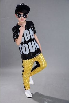 Black Fashion Children Jazz Dance Clothing Girls Street Dance Hip Hop Dance Costumes Kids Party Stage Performance Clothes Set