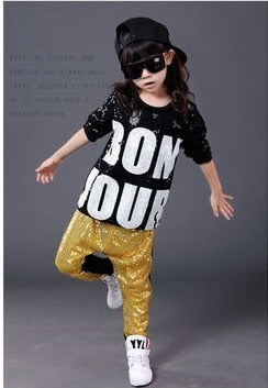 Black Fashion Children Jazz Dance Clothing Girls Street Dance Hip Hop Dance Costumes Kids Party Stage Performance Clothes Set