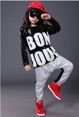 Black Fashion Children Jazz Dance Clothing Girls Street Dance Hip Hop Dance Costumes Kids Party Stage Performance Clothes Set