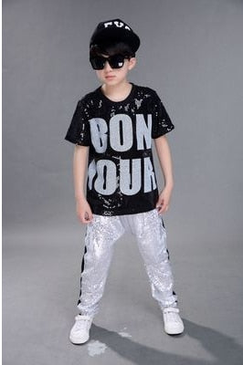 Black Fashion Children Jazz Dance Clothing Girls Street Dance Hip Hop Dance Costumes Kids Party Stage Performance Clothes Set