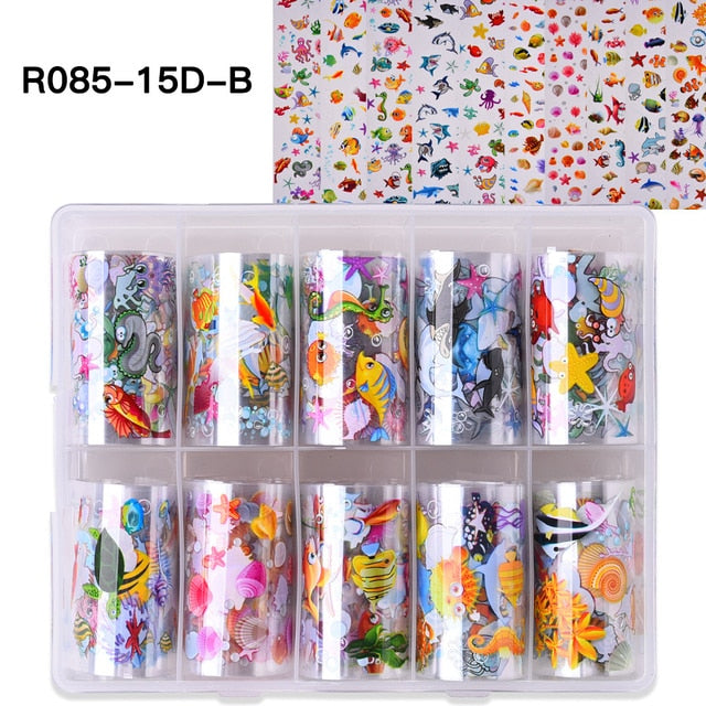 100 Patterns Animal Nail Foils for Transfer Paper Stickers Sliders Adhesive Nails Wraps DIY Water Marble Nail Art Decorations