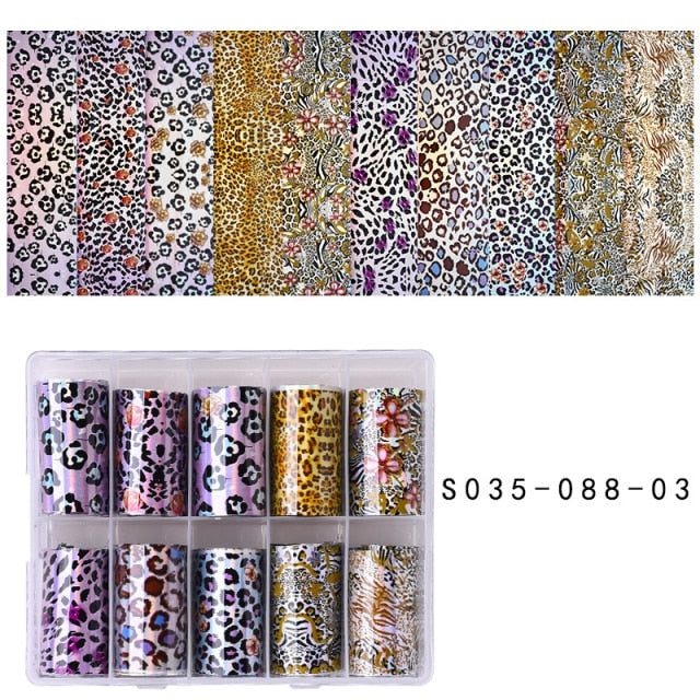 100 Patterns Animal Nail Foils for Transfer Paper Stickers Sliders Adhesive Nails Wraps DIY Water Marble Nail Art Decorations