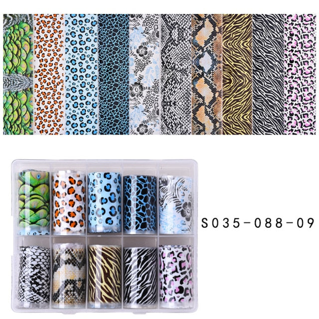 100 Patterns Animal Nail Foils for Transfer Paper Stickers Sliders Adhesive Nails Wraps DIY Water Marble Nail Art Decorations