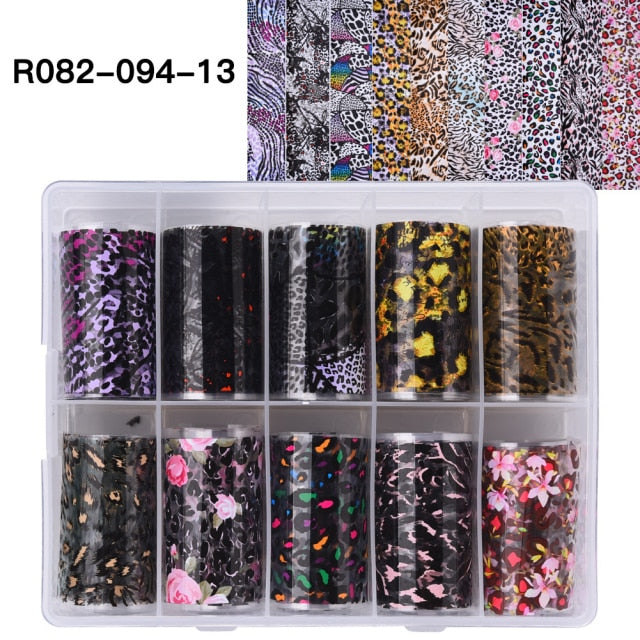 100 Patterns Animal Nail Foils for Transfer Paper Stickers Sliders Adhesive Nails Wraps DIY Water Marble Nail Art Decorations