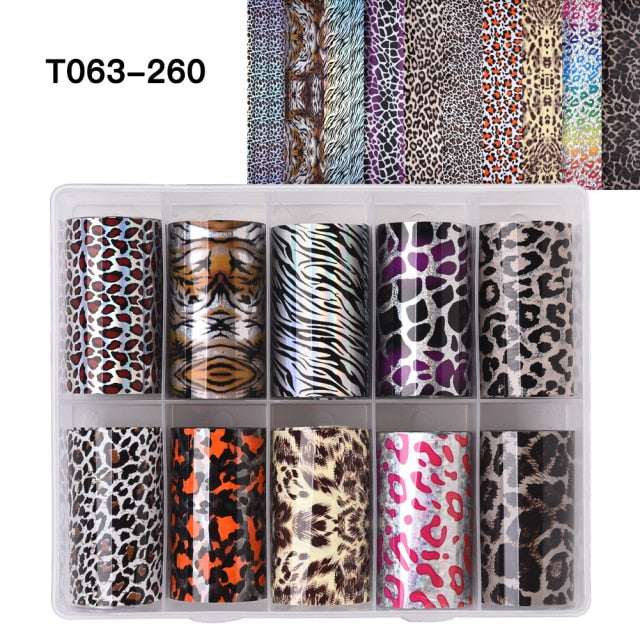 100 Patterns Animal Nail Foils for Transfer Paper Stickers Sliders Adhesive Nails Wraps DIY Water Marble Nail Art Decorations