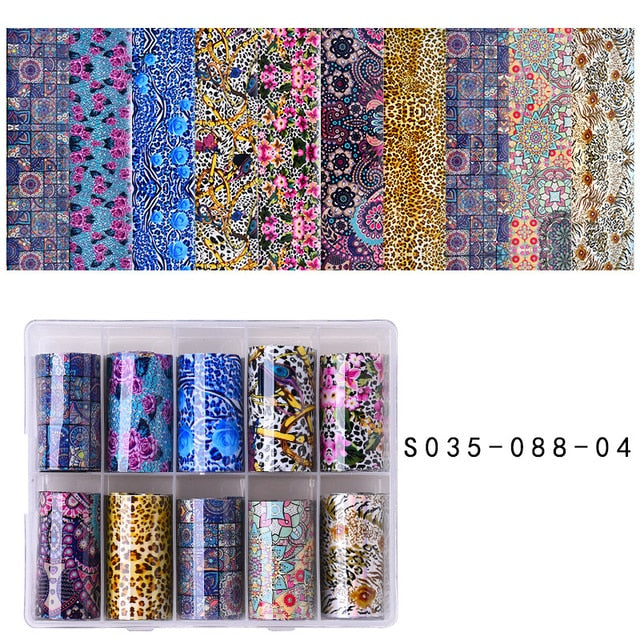 100 Patterns Animal Nail Foils for Transfer Paper Stickers Sliders Adhesive Nails Wraps DIY Water Marble Nail Art Decorations