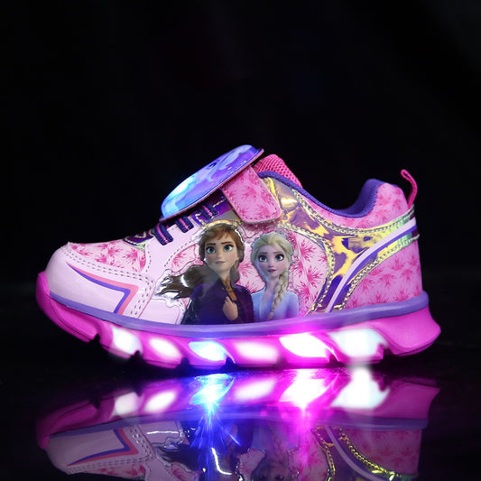 Disney Cartoon Frozen 2 children casual shoes girls sports shoes casual LED light flash shoes baby elsa princess shoes