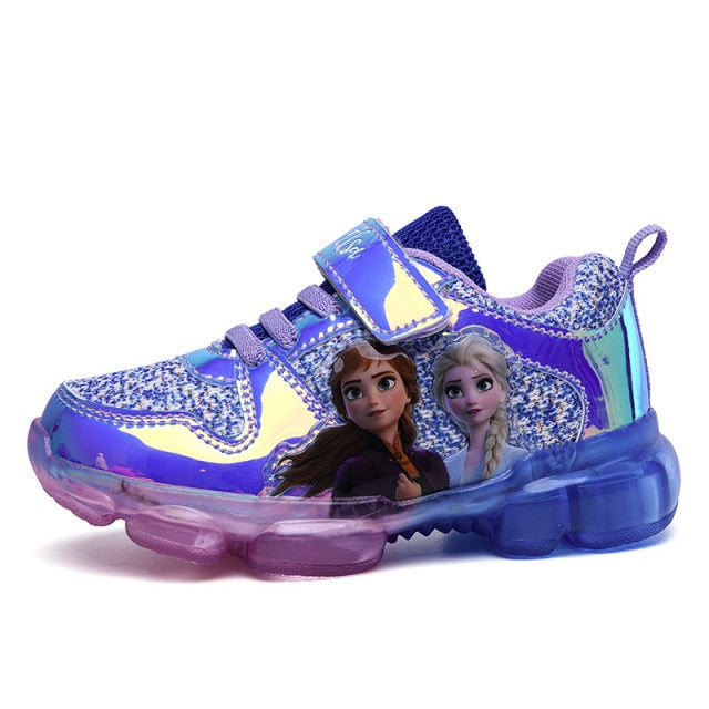 Disney Cartoon Frozen 2 children casual shoes girls sports shoes casual LED light flash shoes baby elsa princess shoes