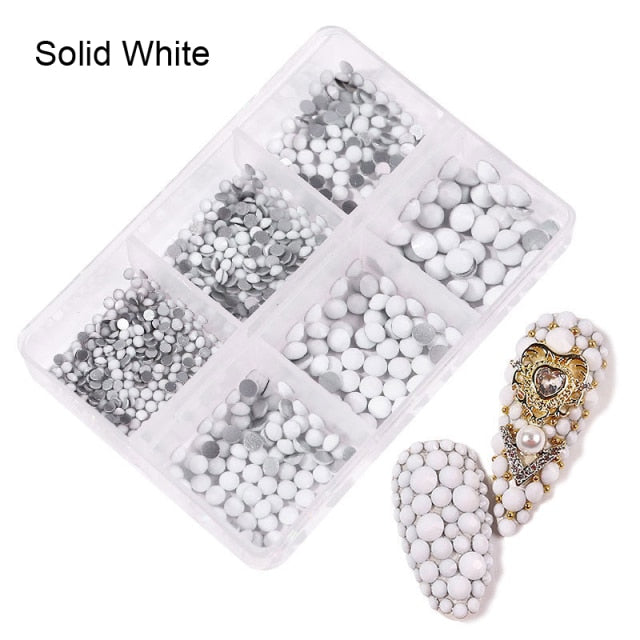 1 Box Crystal Nail Art Rhinestone Gold Silver Clear All Color Flat Bottom Mixed Shape DIY Nail Art 3D Decoration In 6cell pot