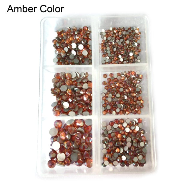 1 Box Crystal Nail Art Rhinestone Gold Silver Clear All Color Flat Bottom Mixed Shape DIY Nail Art 3D Decoration In 6cell pot