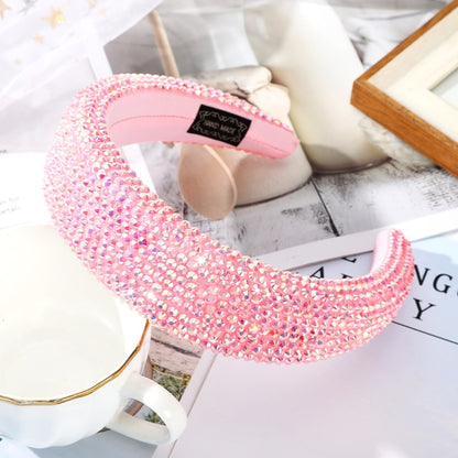 AWAYTR New Rhinestone Full Crystal Headbands for Women Wide Elastic Hairbands Baroque Diamond Tiara Hair Accessories Headdress