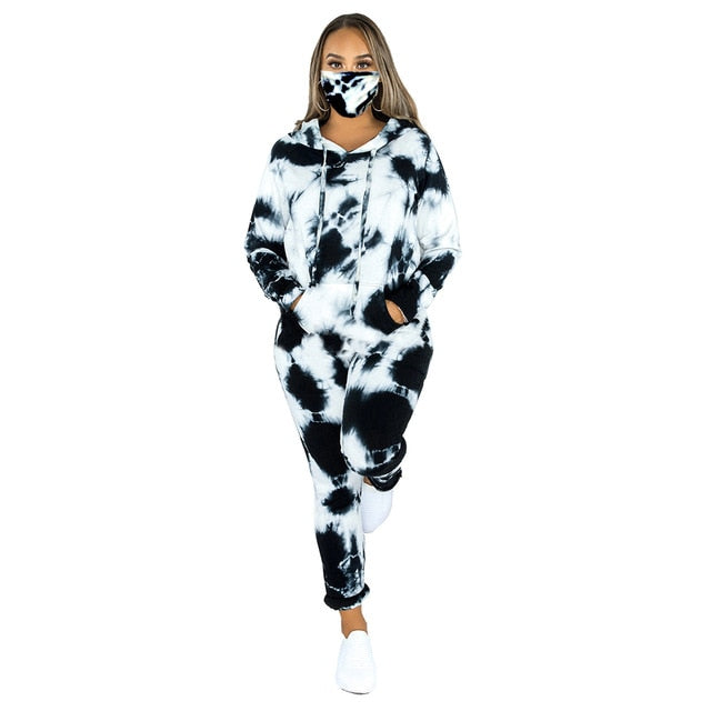 Women's 3 Piece Marble Tie Dye Sweatsuit and Hoodies Tracksuit Sweatpants Pullover Joggers Casual Set