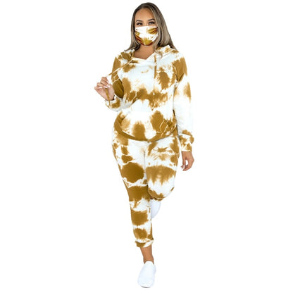 Women's 3 Piece Marble Tie Dye Sweatsuit and Hoodies Tracksuit Sweatpants Pullover Joggers Casual Set