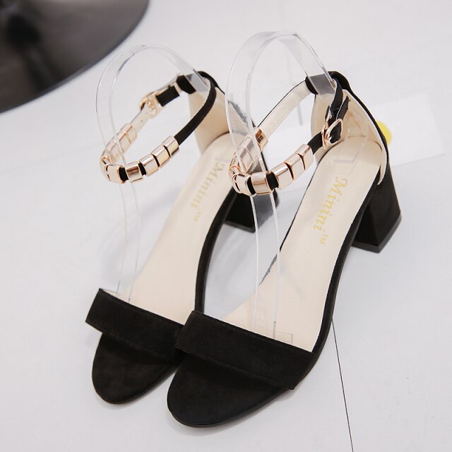 Metal String Bead Summer Women Sandals Open Toe Shoes Women's Sandles Square Heel Women Shoes Korean Style Gladiator Shoes