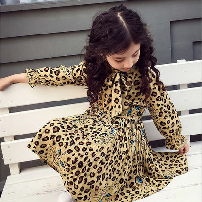 girl dress 2021 spring cartoon casual full sleeves Leopard Print kids children girls princess dress pink yellow blue 2-13 years