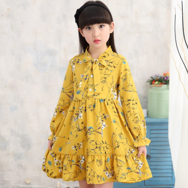 girl dress 2021 spring cartoon casual full sleeves Leopard Print kids children girls princess dress pink yellow blue 2-13 years