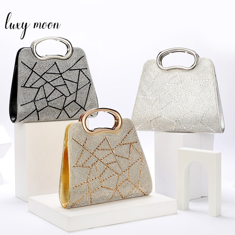 Evening Clutch Bag Purses and Handbags for Women Luxury Designer Irregular Crystal Rhinestone PU Leather Shoulder Bag ZD2099