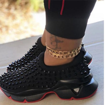 2021 Sneakers Women Vulcanized Woman Rivet Sports Shoes Female Platform Wedges Ladies Leopard Casual Slip On Footwear Plus Size