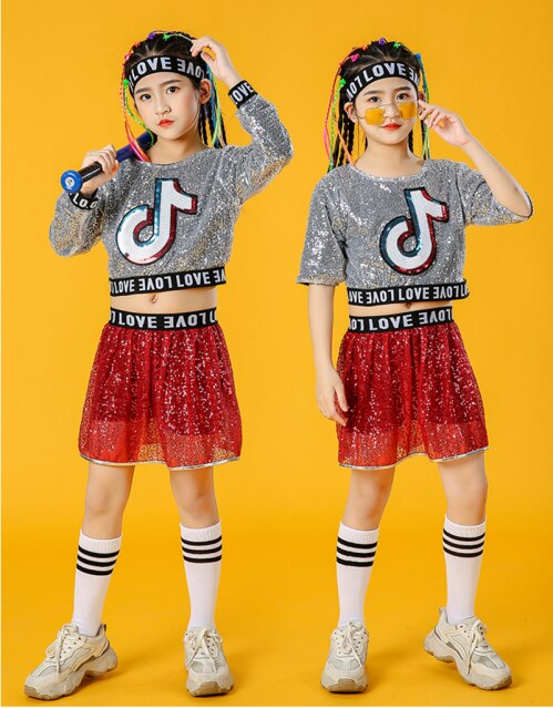 Black Fashion Children Jazz Dance Clothing Girls Street Dance Hip Hop Dance Costumes Kids Party Stage Performance Clothes Set