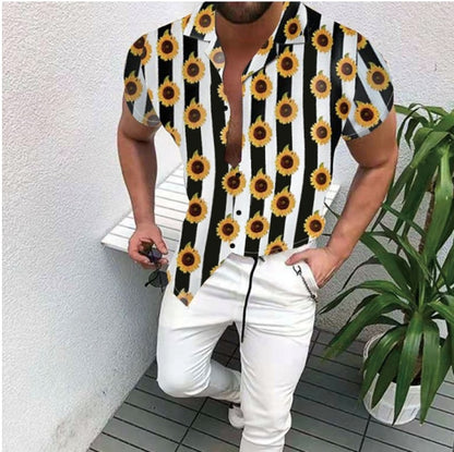 Nation Style Summer Man Shirt 2020 Mens Ethnic Printed Stand Collar Stripe Short Sleeve Loose Hawaiian Henley Casual Shirt 298