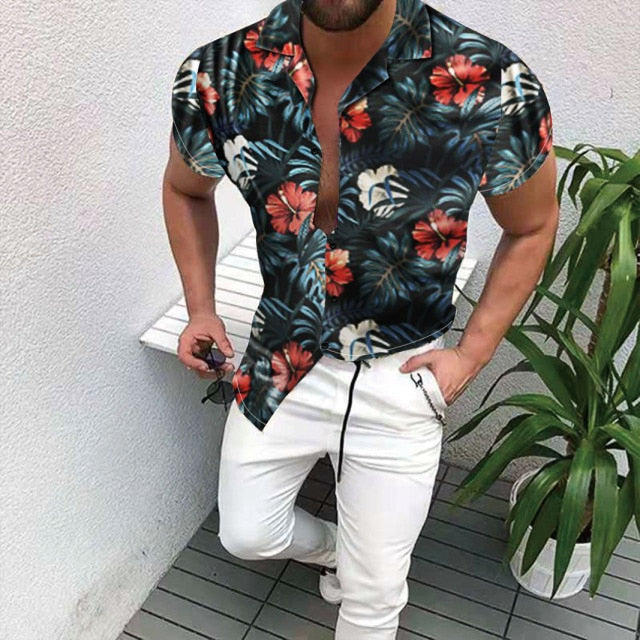 Nation Style Summer Man Shirt 2020 Mens Ethnic Printed Stand Collar Stripe Short Sleeve Loose Hawaiian Henley Casual Shirt 298