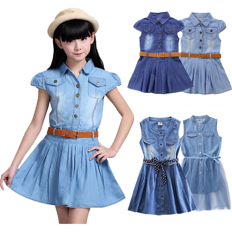 Cowboy Dress For Teens Girls Children Kids Denim Summer Dress Vestidos Clothes 4 5 6 7 8 9 10 11 12 14 Years Old New 2021