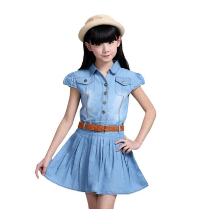 Cowboy Dress For Teens Girls Children Kids Denim Summer Dress Vestidos Clothes 4 5 6 7 8 9 10 11 12 14 Years Old New 2021