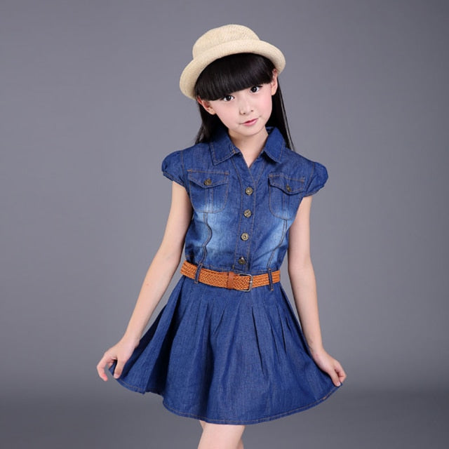 Cowboy Dress For Teens Girls Children Kids Denim Summer Dress Vestidos Clothes 4 5 6 7 8 9 10 11 12 14 Years Old New 2021