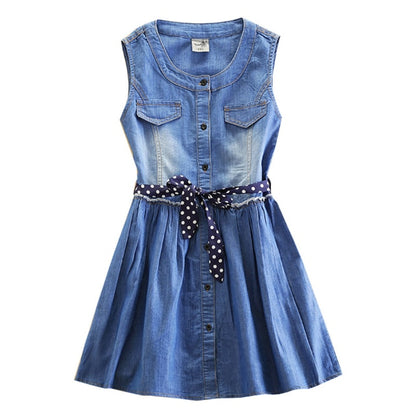 Cowboy Dress For Teens Girls Children Kids Denim Summer Dress Vestidos Clothes 4 5 6 7 8 9 10 11 12 14 Years Old New 2021