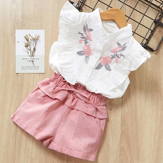 SUNSIOM Summer Toddler Baby Girls Clothes Sets Ruffles Lace Short Sleeve T Shirts Bowknot Short Pants 2pcs Kids Girls Clothing