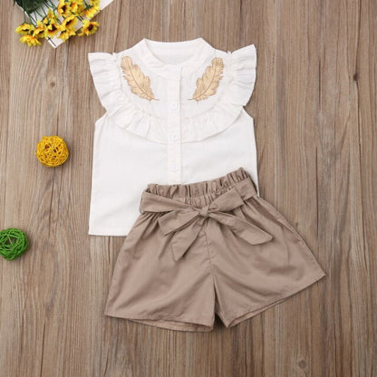 SUNSIOM Summer Toddler Baby Girls Clothes Sets Ruffles Lace Short Sleeve T Shirts Bowknot Short Pants 2pcs Kids Girls Clothing